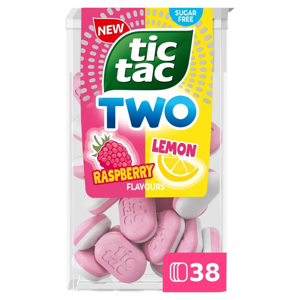 Tic Tac Two Dwuwarstwowe drażetki o smaku malinowym i cytrynowym 38,5 g