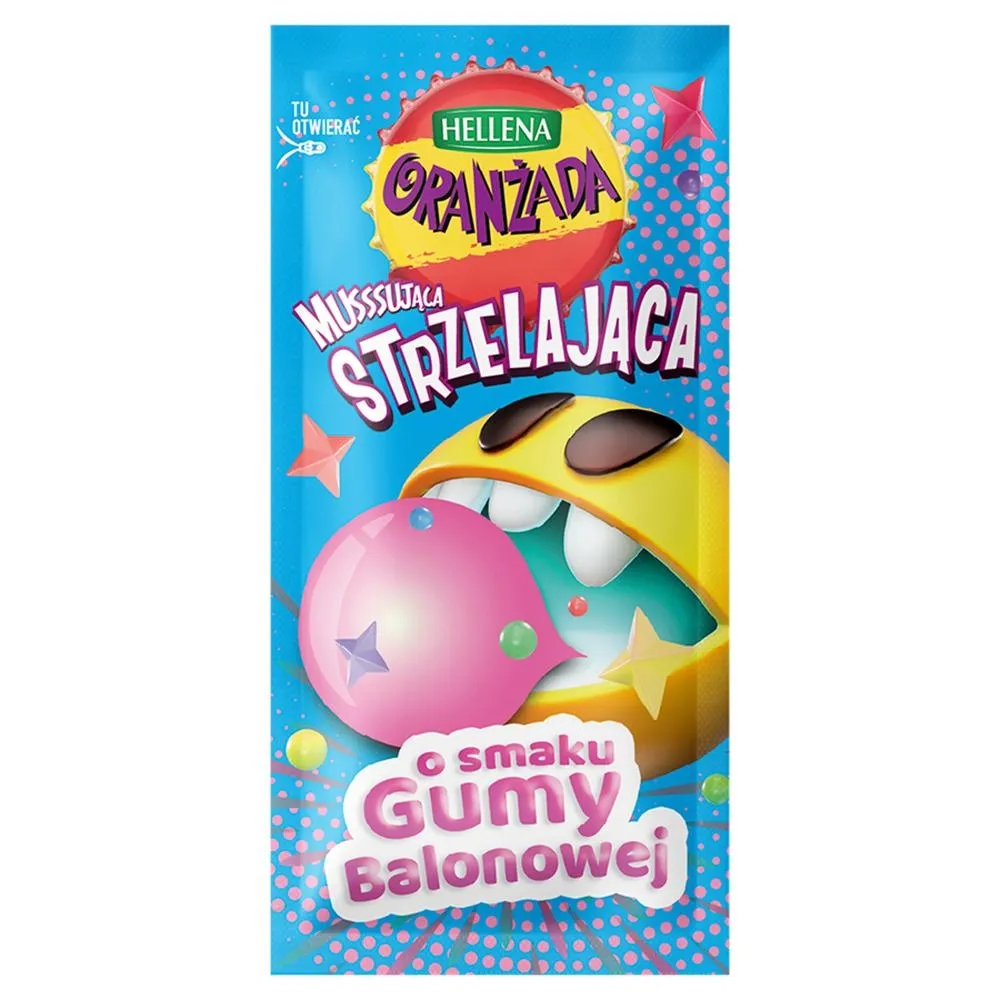 Hellena Oranżada musssująca strzelająca w proszku o smaku gumy balonowej 6 g