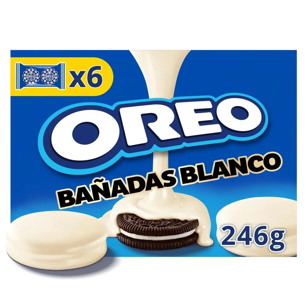 Oreo Ciastka kakaowe z nadzieniem o smaku waniliowym oblane białą polewą 246 g (12 sztuk)