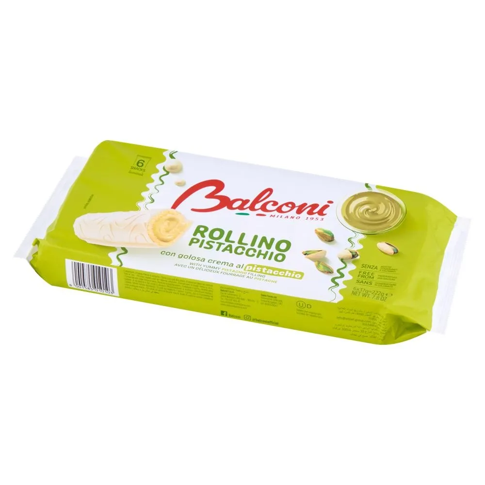Balconi Rollino Pistacchio Wypiekany wyrób cukierniczy 222 g (6 x 37 g)