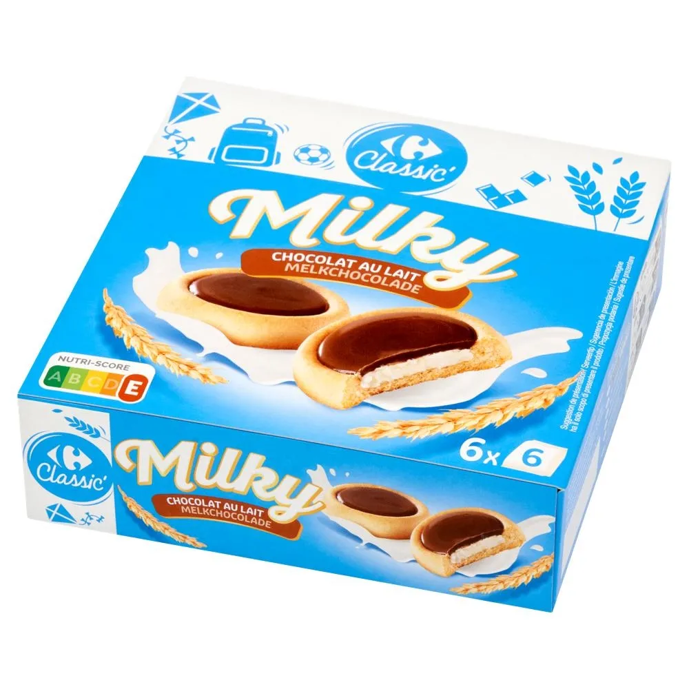 Carrefour Classic Ciasteczka z polewą z mlecznej czekolady i mlecznym nadzieniem 225 g