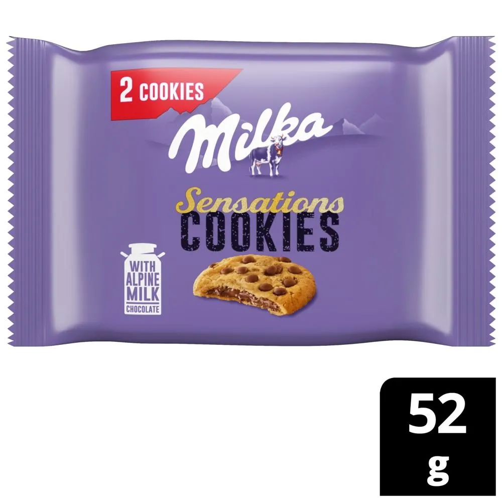 Milka Sensations Cookies Ciastka z kawałkami czekolady mlecznej nadzieniem z czekoladą mleczną 52 g