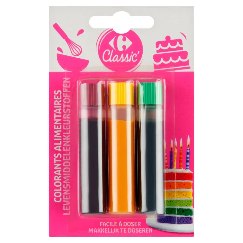 Carrefour Classic Barwniki spożywcze w płynie czerwony żółty zielony 18 ml (3 x 6 ml)