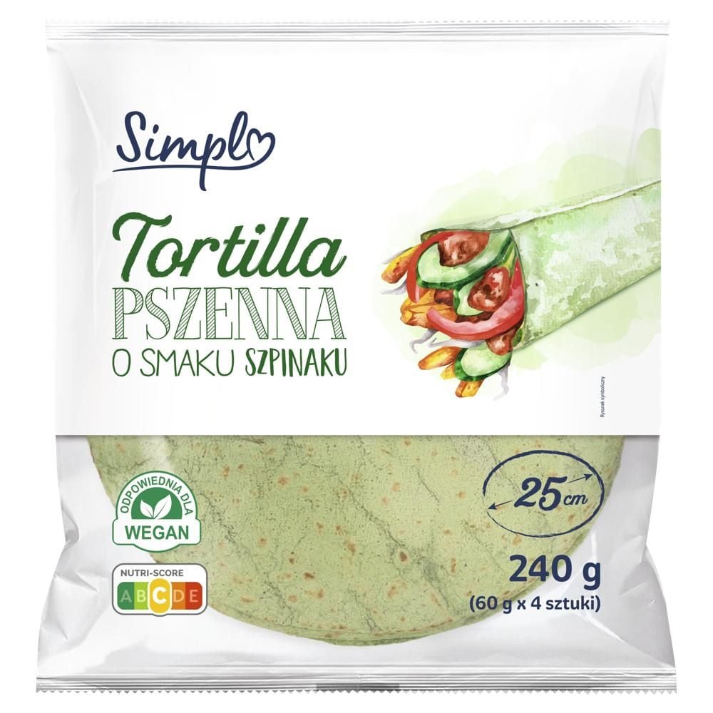 Simpl Tortilla pszenna o smaku szpinaku 240 g (4 x 60 g)