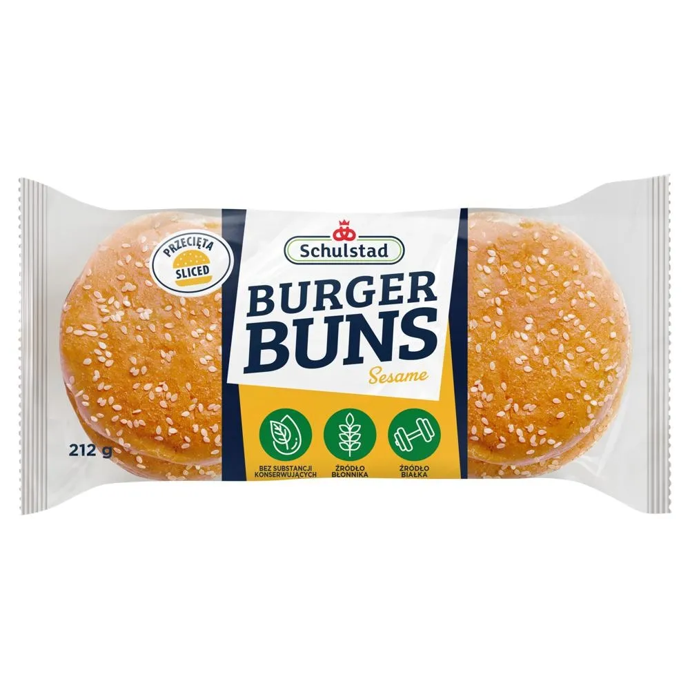 Schulstad Bułki pszenne do przygotowywania hamburgerów posypane nasionami sezamu 212 (4 x 53 g)