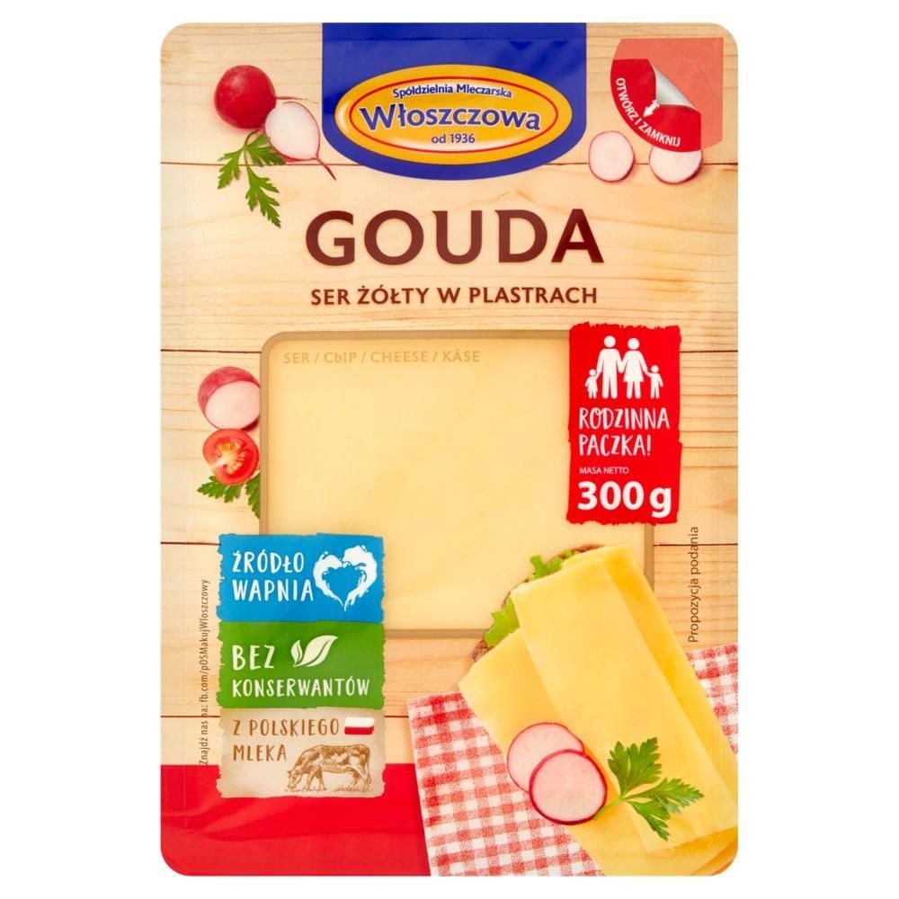 Włoszczowa Ser żółty gouda w plastrach 300 g