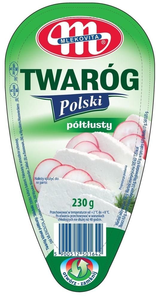Mlekovita Twaróg Polski półtłusty klinek 230g