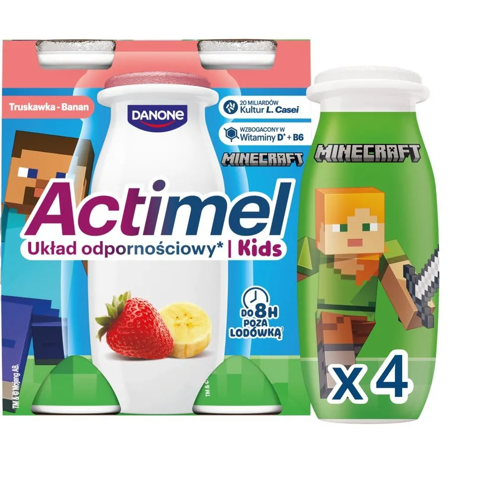 Actimel Kids Napój jogurtowy o smaku truskawkowo-bananowym 400 g (4 x 100 g)