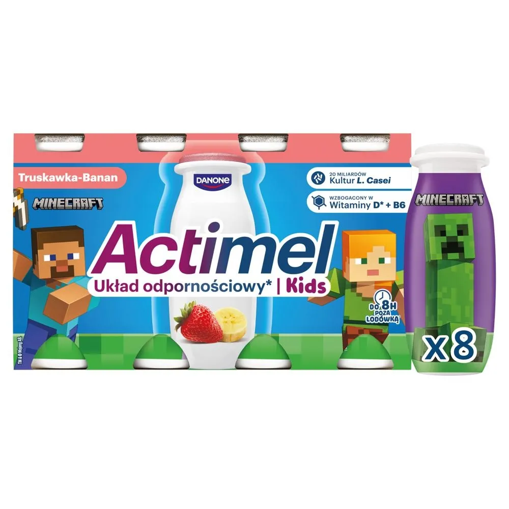 Actimel Kids Napój jogurtowy o smaku truskawkowo-bananowym 800 g (8 x 100 g)