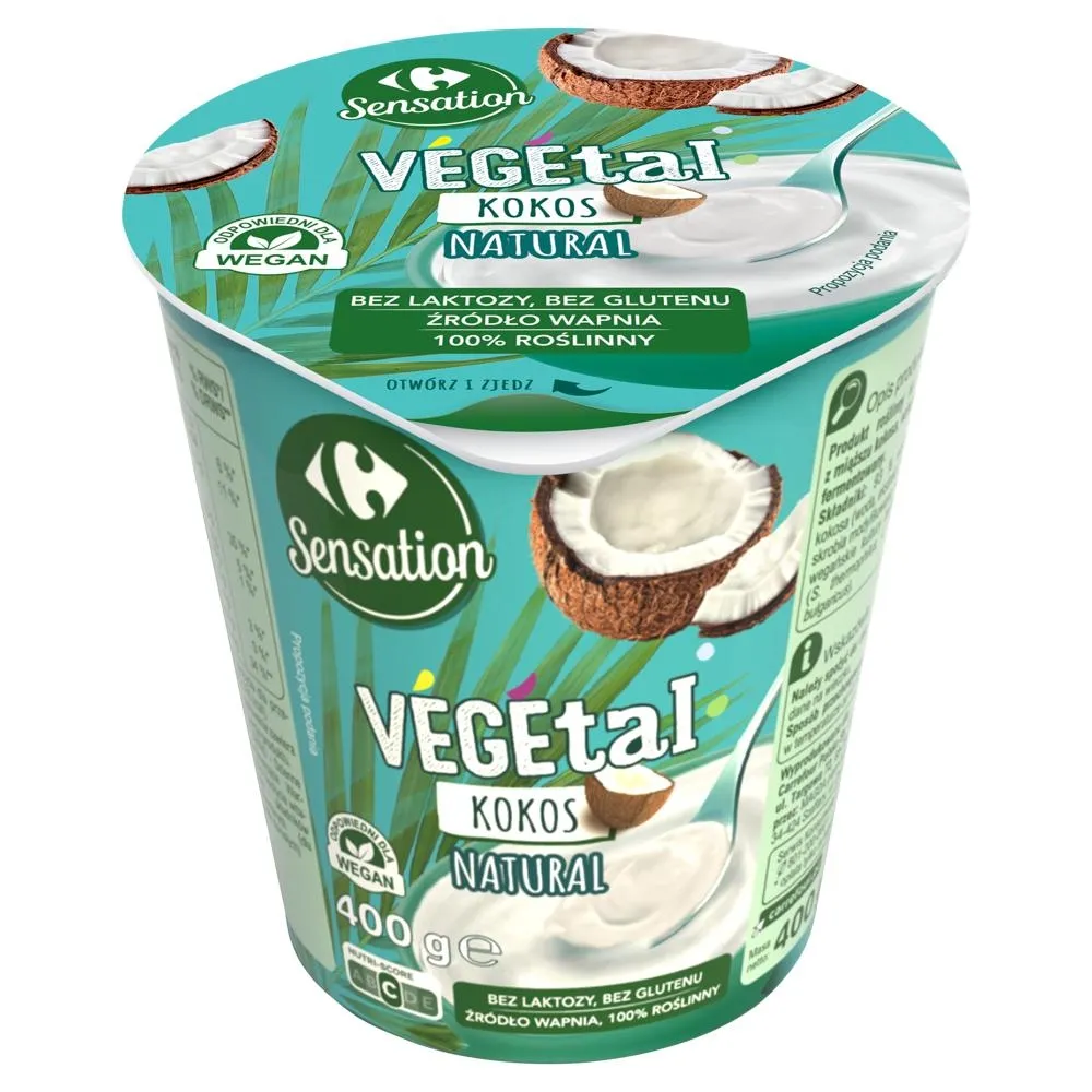 Carrefour Sensation Vegetal Natural Produkt roślinny na bazie ekstraktu z miąższu kokosa 400 g