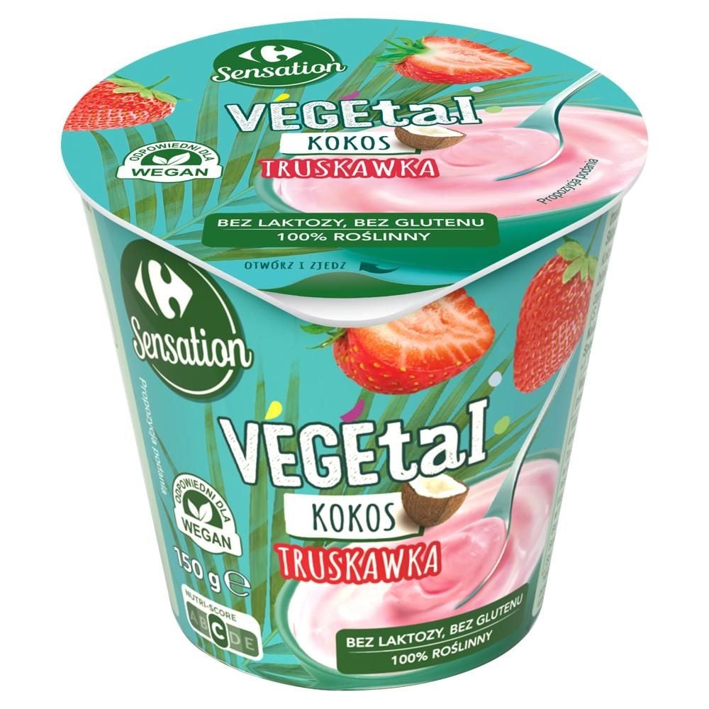 Carrefour Sensation Vegetal Produkt roślinny na bazie ekstraktu z miąższu kokosa truskawka 150 g