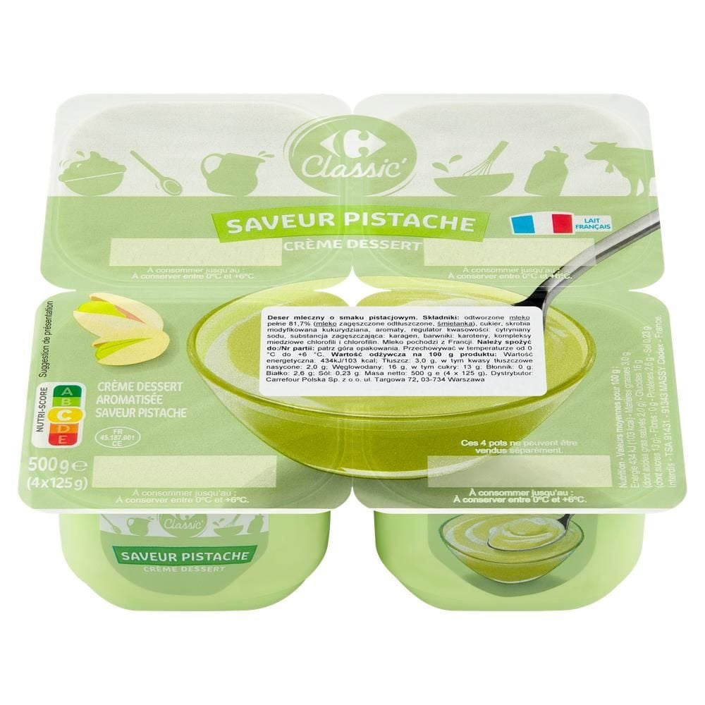 Carrefour Classic Deser mleczny o smaku pistacjowym 500 g (4 x 125 g)