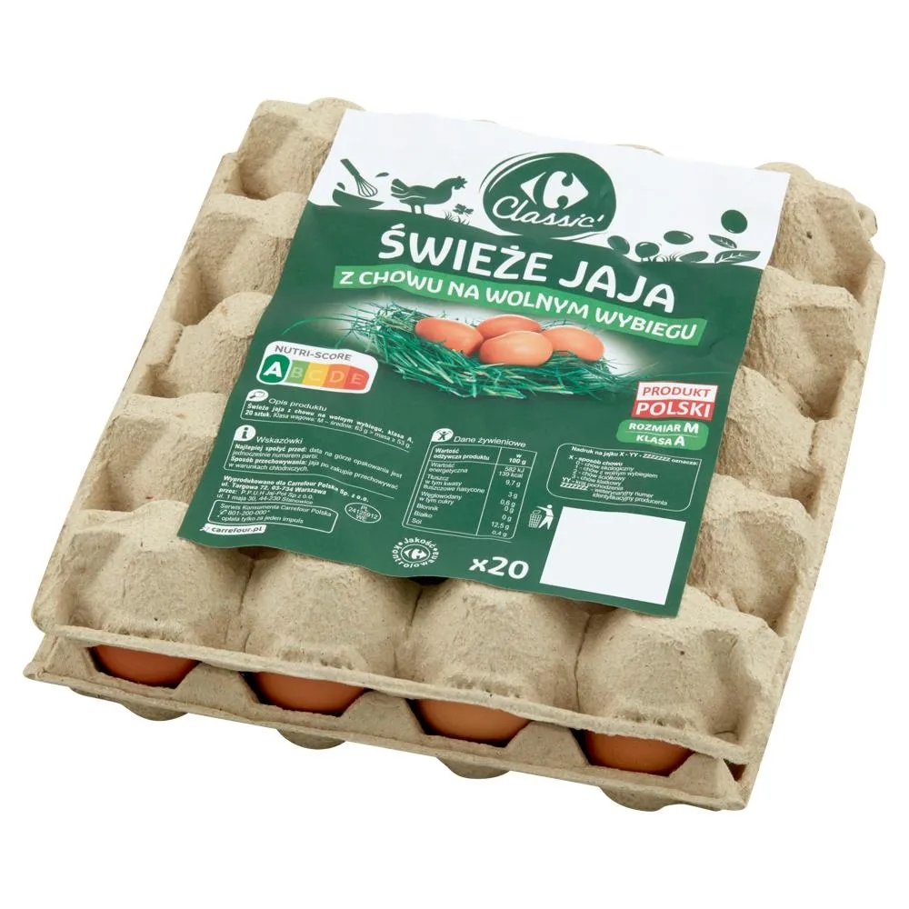 Carrefour Classic Świeże jaja z chowu na wolnym wybiegu M 20 sztuk