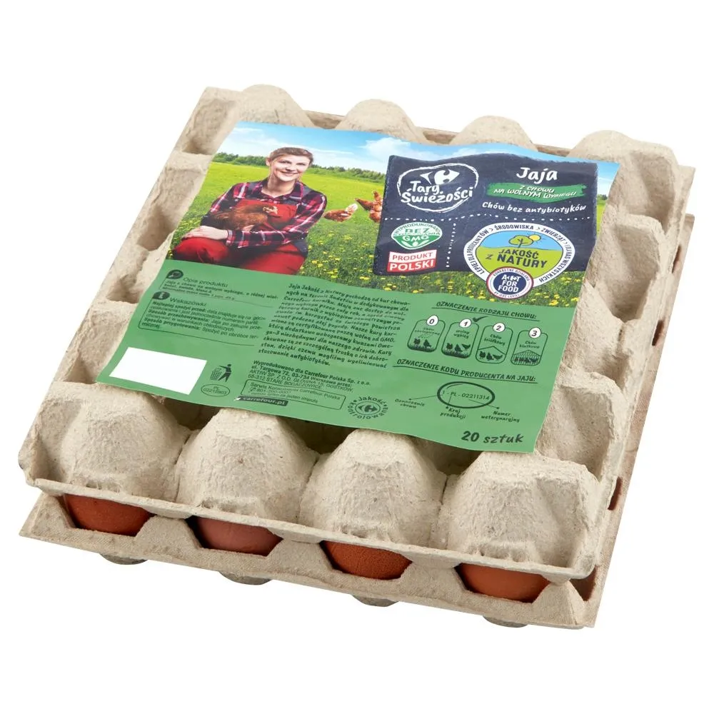Carrefour Targ Świeżości Jaja z chowu na wolnym wybiegu 20 sztuk