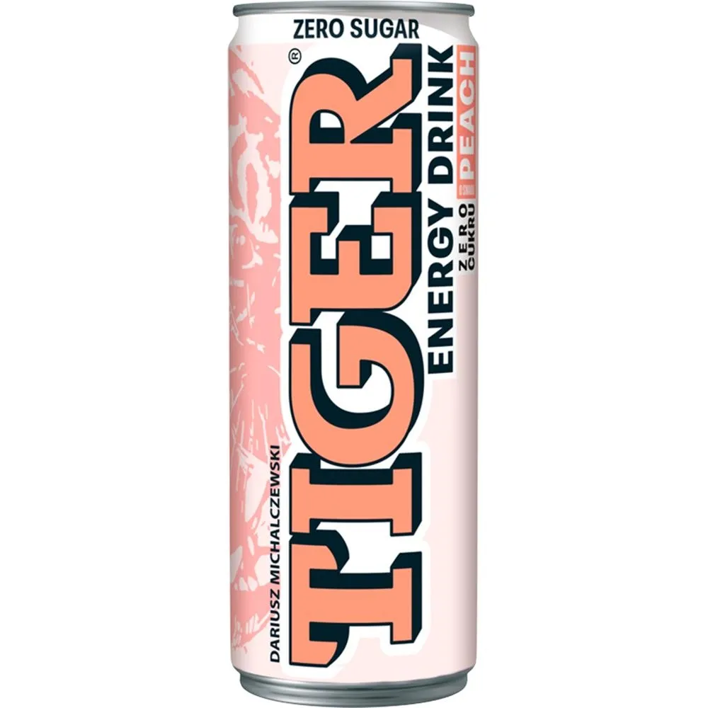Tiger Zero cukru Gazowany napój energetyzujący o smaku Peach 250 ml