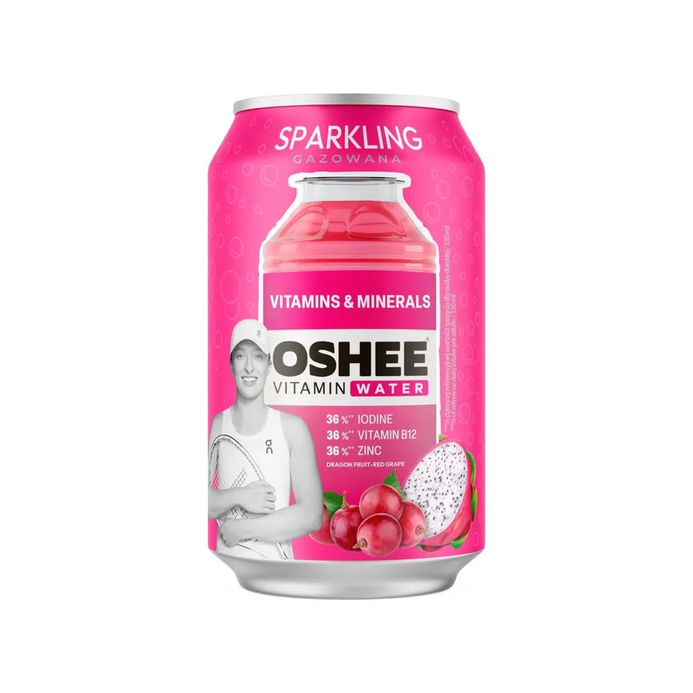 Oshee Vitamin Water Napój gazowany o smaku czerwonych winogron i dragonfruit 330 ml