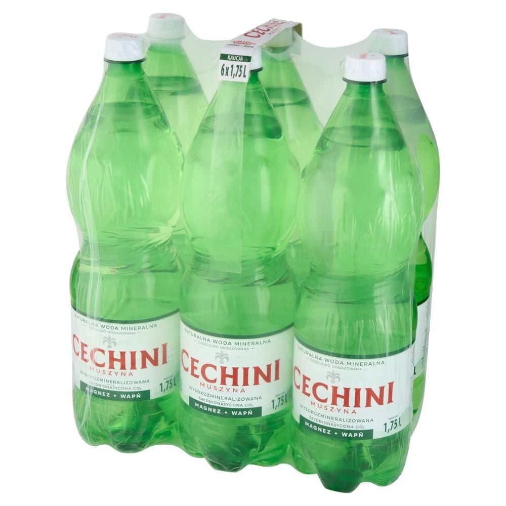 Cechini Muszyna Naturalna woda mineralna wysokozmineralizowana średnionasycona CO₂ 6 x 1,75 l