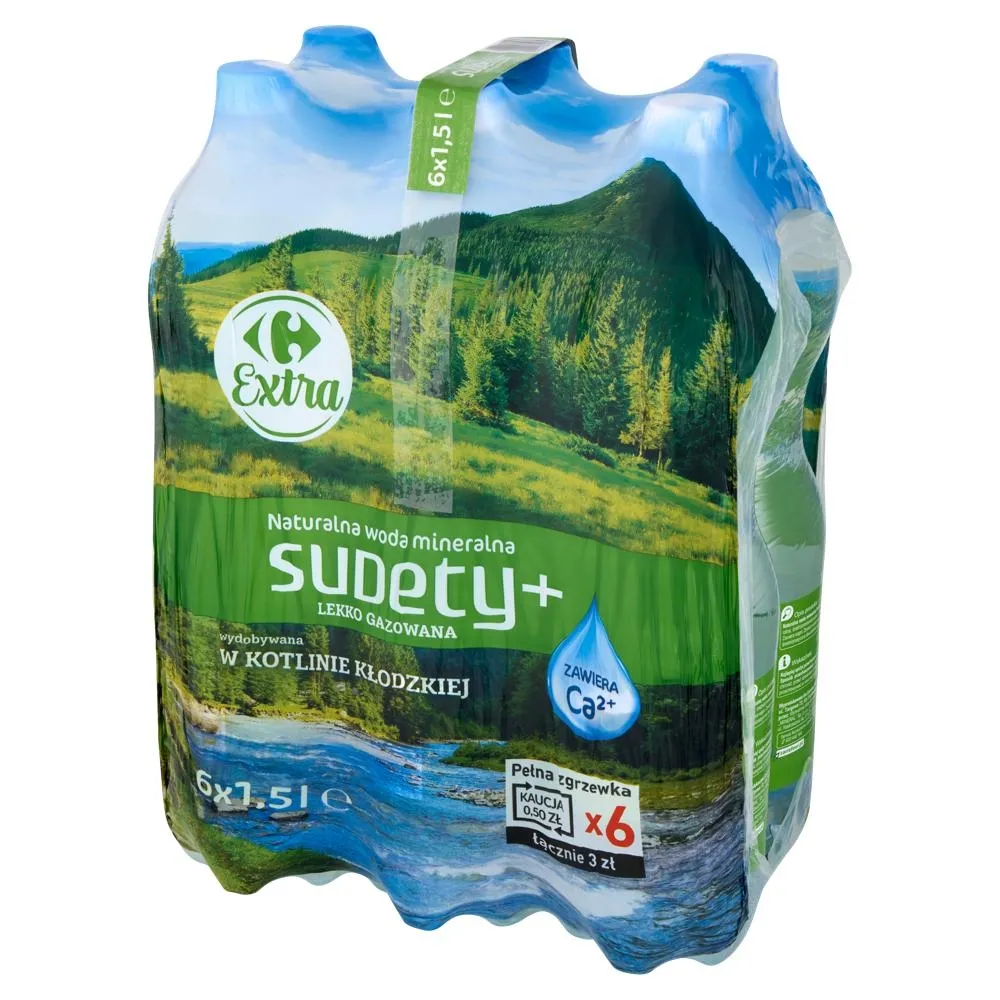 Carrefour Extra Sudety+ Naturalna woda mineralna lekko gazowana 6 x 1,5 l