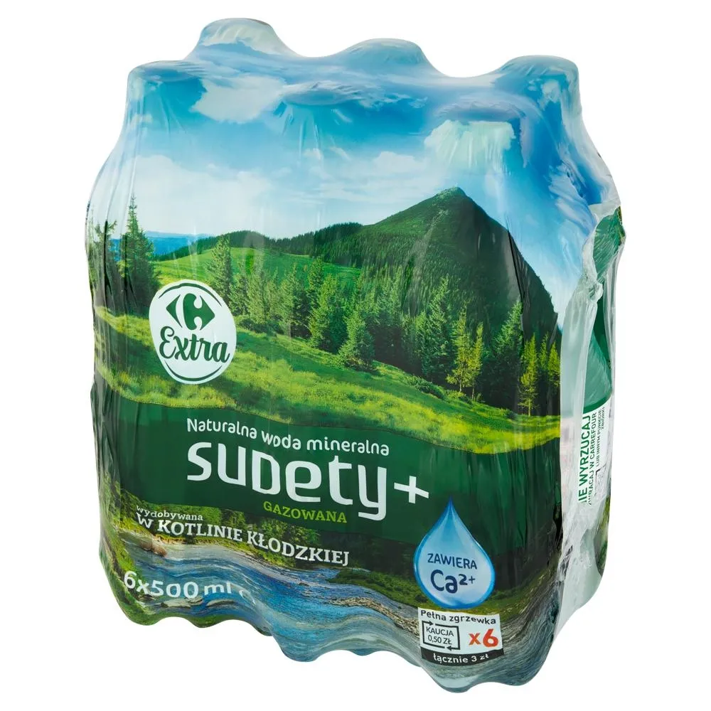 Carrefour Extra Sudety+ Naturalna woda mineralna gazowana 6 x 500 ml
