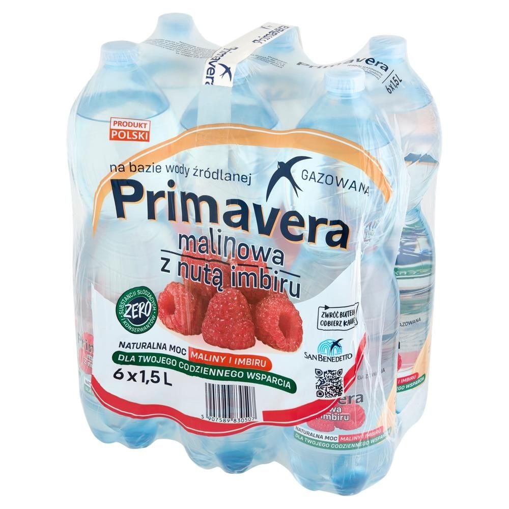 Primavera Napój gazowany o smaku maliny i imbiru 6 x 1,5 l