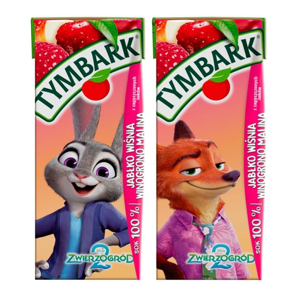 Tymbark Sok 100 % jabłko wiśnia winogrono malina 200 ml