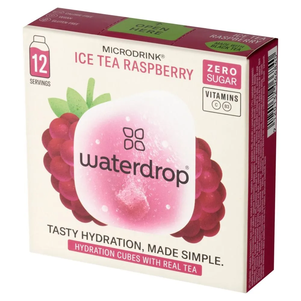 Waterdrop Microdrink Kostka musująca czarna herbata malina 25,2 g (12 x 2,1 g)