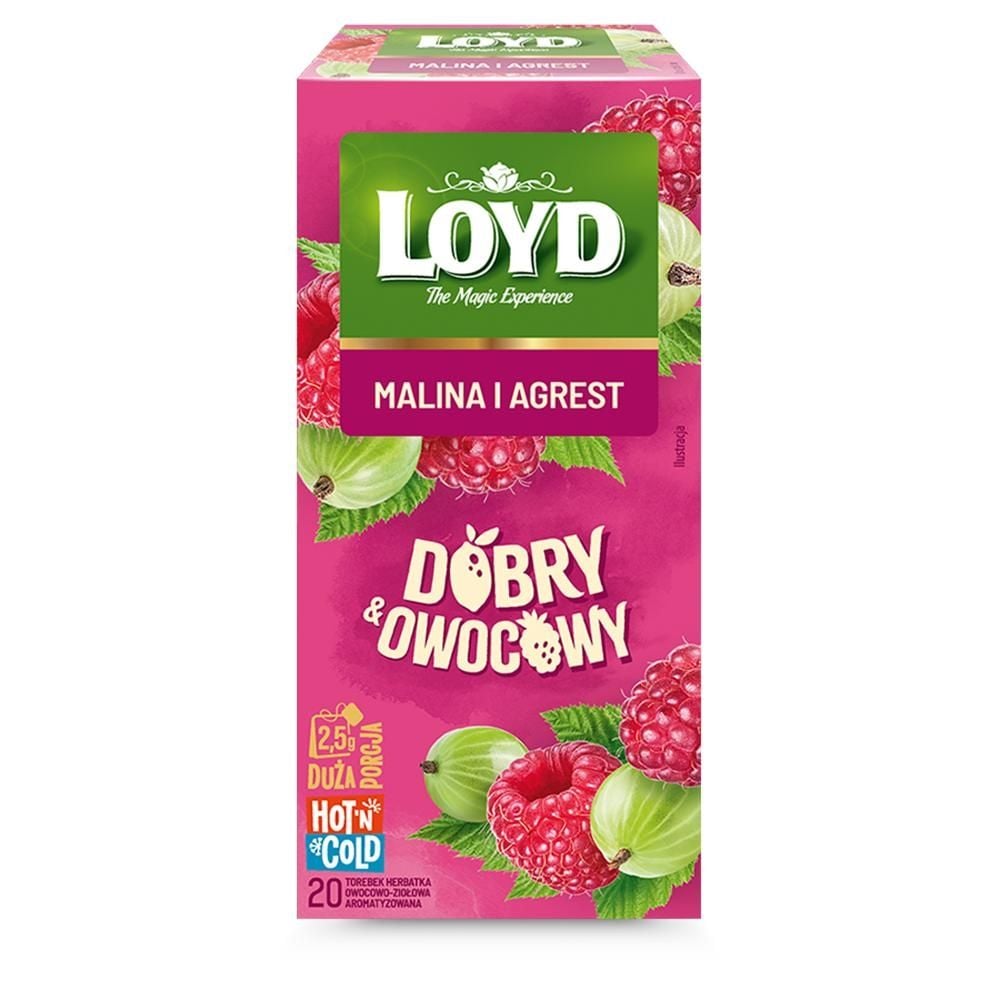 Loyd Dobry & Owocowy Herbatka owocowo-ziołowa aromatyzowana malina i agrest 50 g (20 x 2,5 g)