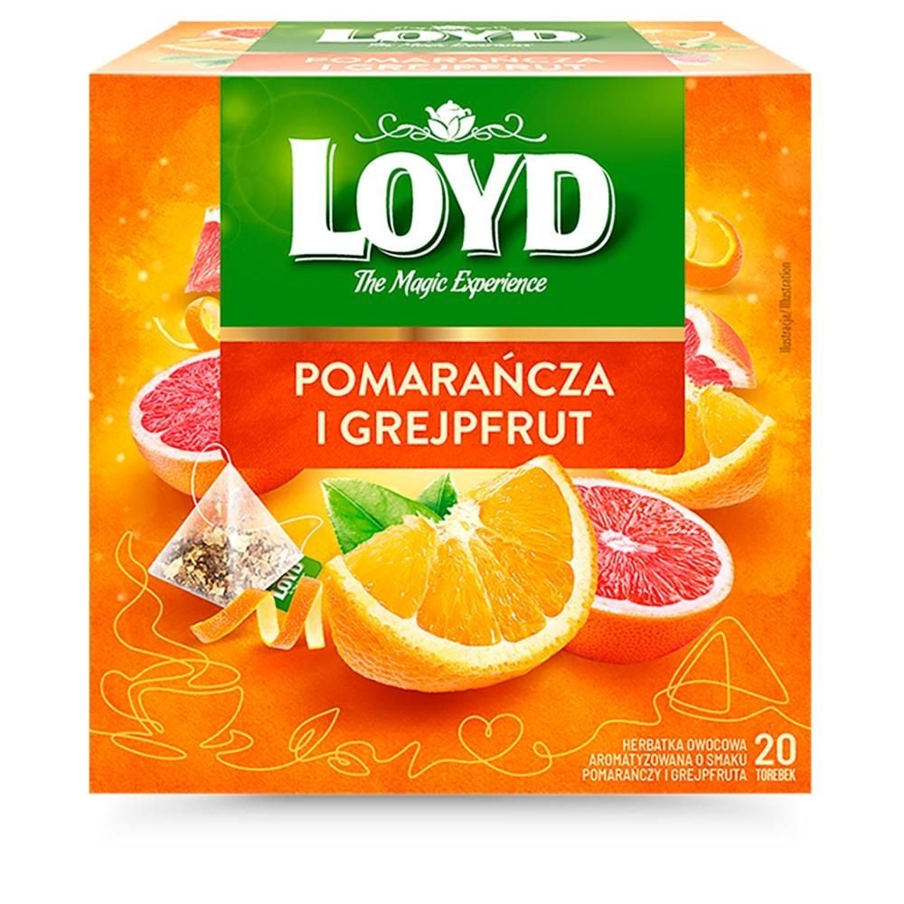 Loyd Herbatka owocowa aromatyzowana pomarańcza i grejpfrut 40 g (20 x 2 g)