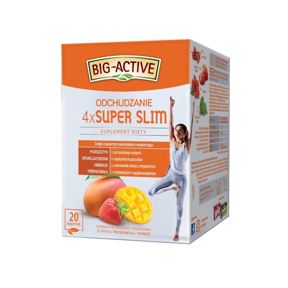 Big-Active 4 x Super Slim odchudzanie Herbatka ziołowo-owocowa 40 g (20 x 2 g)