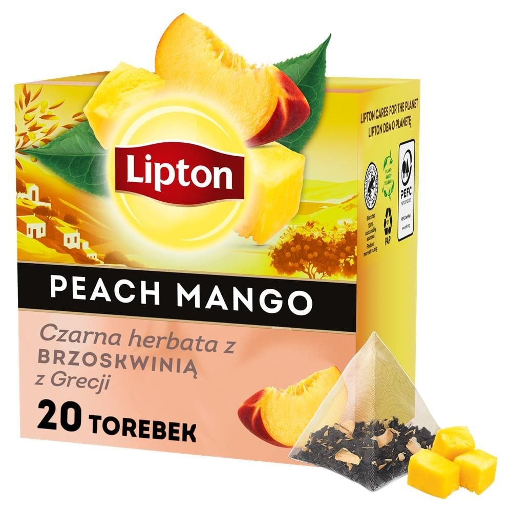 Lipton Discovery Brzoskwinia Mango Czarna herbata z brzoskwinią z Grecji 34 g (20 torebek)