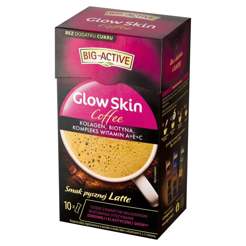Big-Active Glow Skin Coffee Rozpuszczalny napój kawowy o smaku latte 100 g (10 x 10 g)