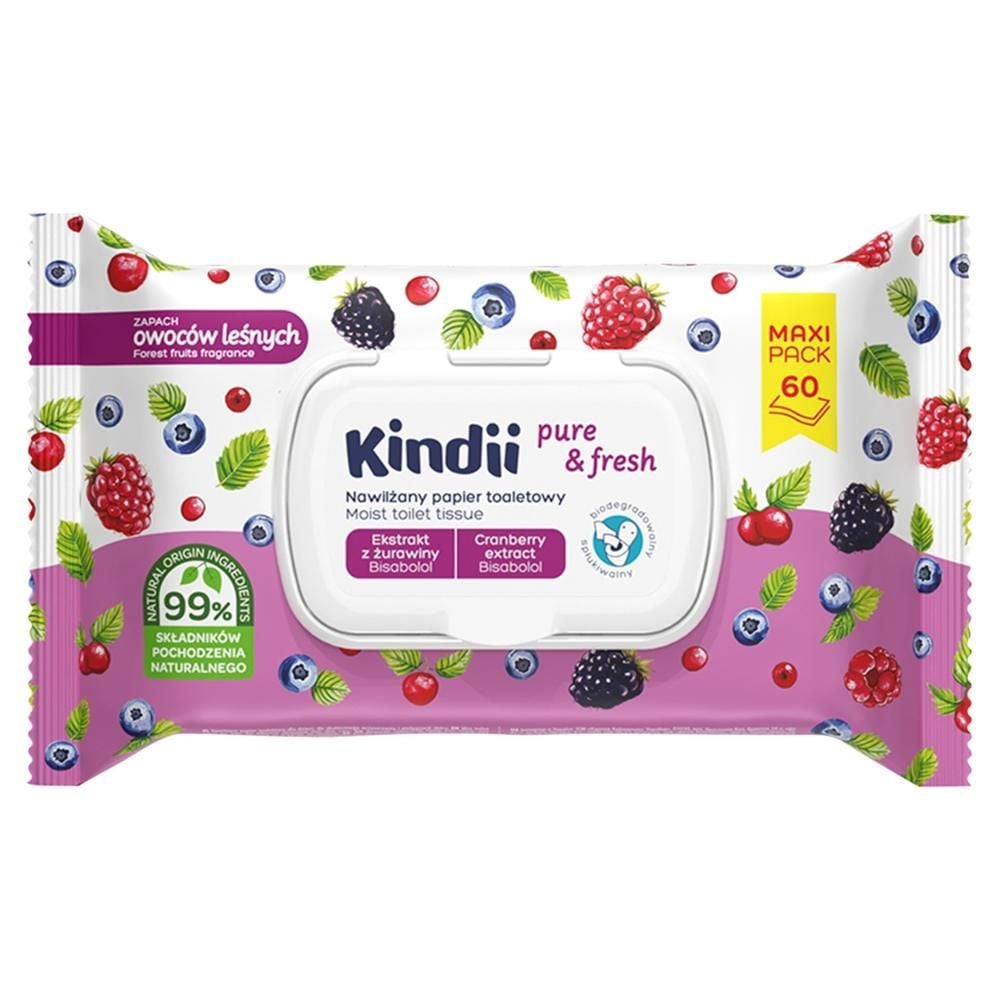 Kindii Pure & Fresh Nawilżany papier toaletowy zapach owoców leśnych 60 sztuk