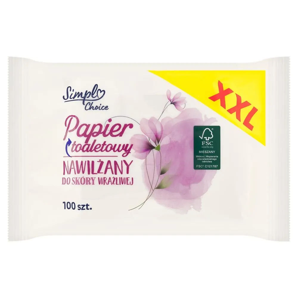Simpl Choice XXL Papier toaletowy nawilżany do skóry wrażliwej 100 sztuk