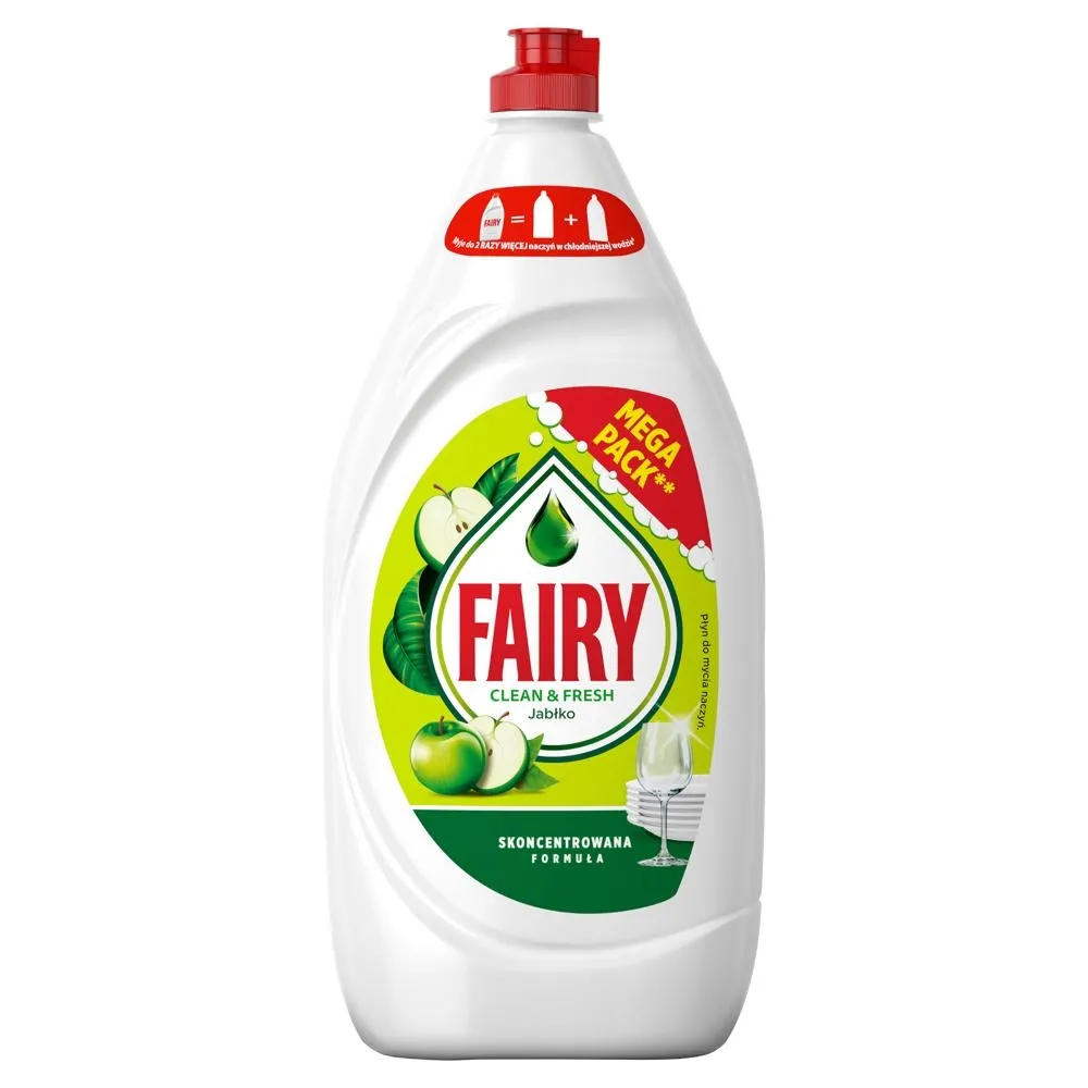 Fairy Clean & Fresh Jabłko Płyn do mycia naczyń zapewniający lśniąco czyste naczynia 1350ml