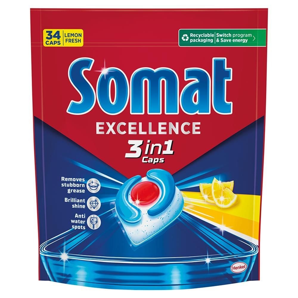 Somat Excellence Kapsułki do zmywarki 3w1 cytryna 615,4 g (34 sztuki)