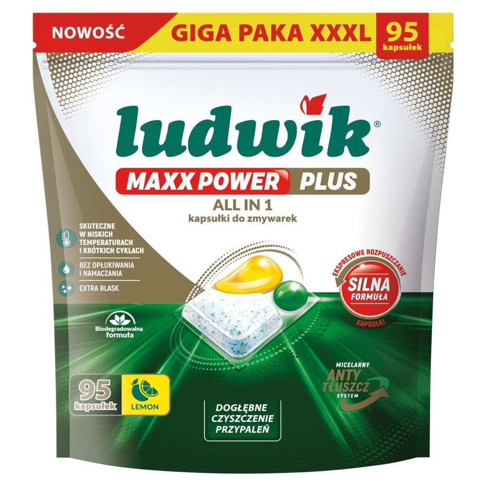 Ludwik Maxx Power Plus All in 1 Lemon Kapsułki do zmywarek 1,52 kg (95 sztuk)