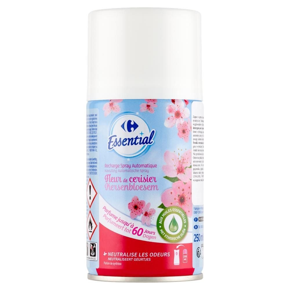 Carrefour Essential Zapas w sprayu do automatycznego odświeżacza powietrza kwiat wiśni 250 ml
