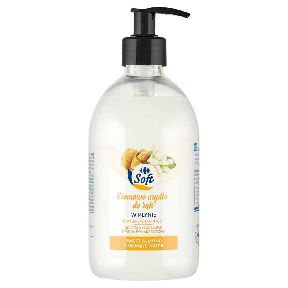 Carrefour Soft Kremowe mydło do rąk w płynie mleczko migdałowe & woda pomarańczowa 500 ml