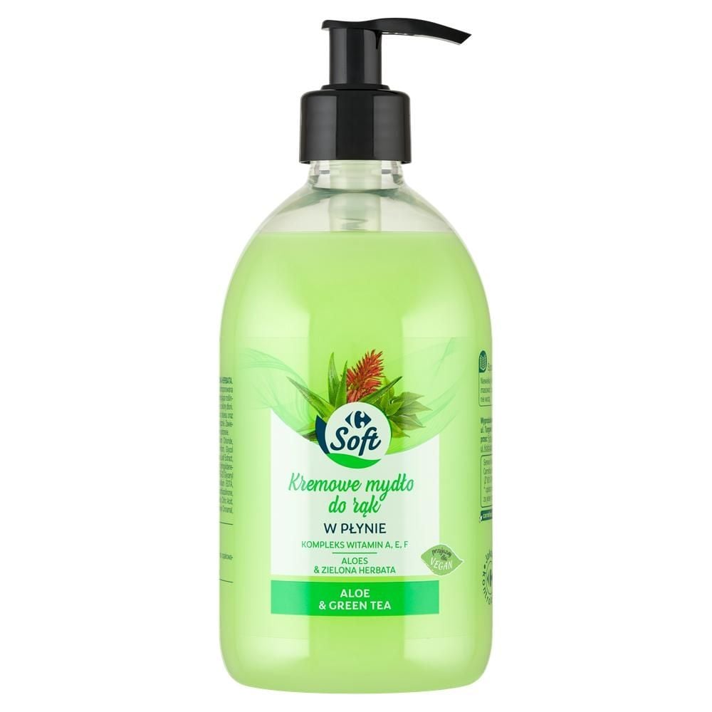 Carrefour Soft Kremowe mydło do rąk w płynie aloes & zielona herbata 500 ml