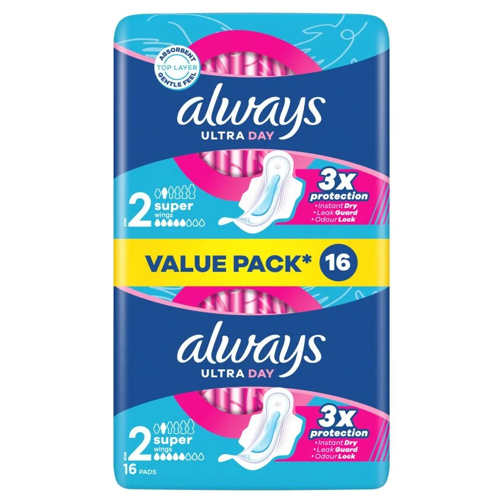 Always Podpaski Ultra Day Super (rozmiar 2) Podpaski ze skrzydełkami, x 16]