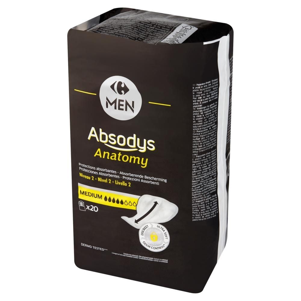 Carrefour Men Medium Anatomiczne chłonne wkładki na nietrzymanie moczu 20 sztuk