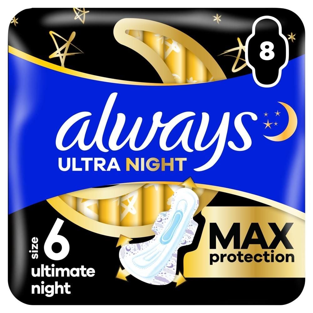 Always Ultimate Night Podpaski ze skrzydełkami, rozmiar 6, 8 sztuk