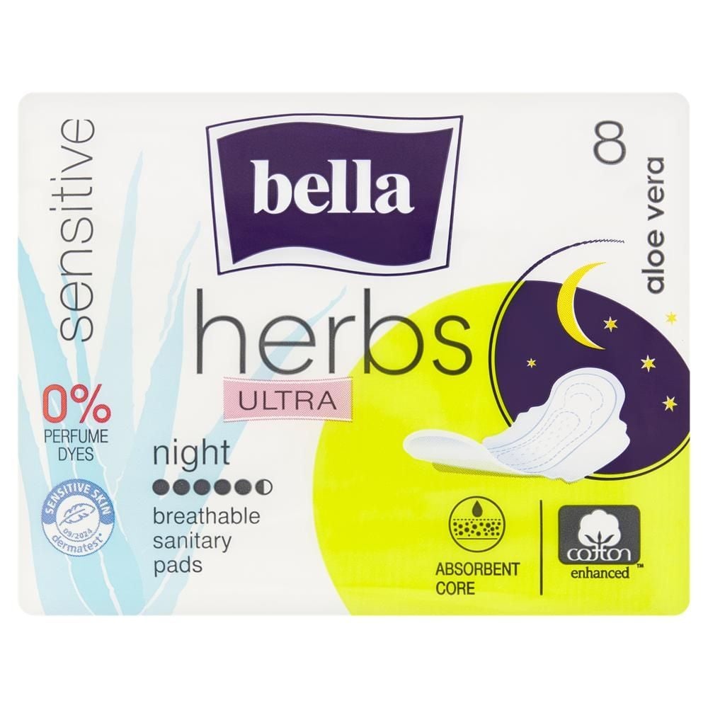 Bella Herbs Ultra Sensitive Aloe Vera Night Podpaski higieniczne 8 sztuk