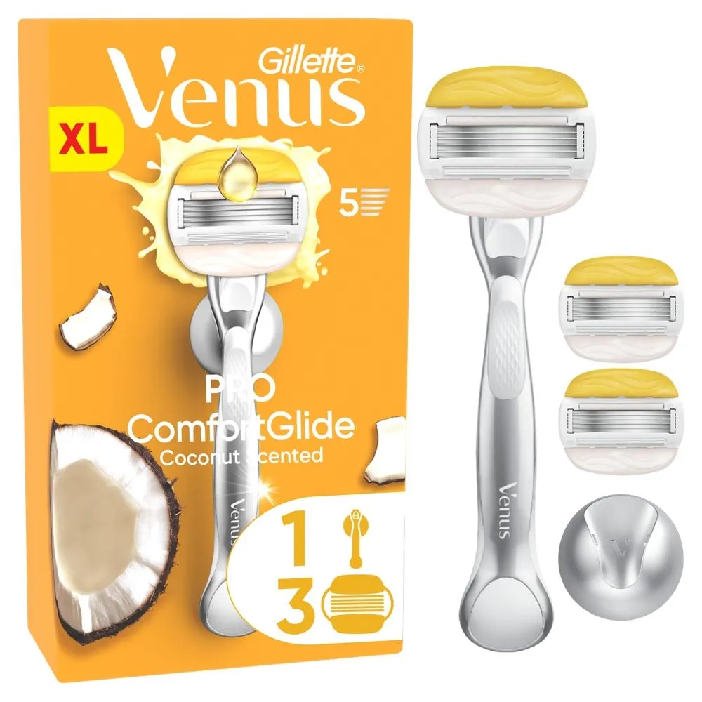 Gillette Venus Pro ComfortGlide o Zapachu Kokosa, Maszynka do Golenia dla Kobiet, 3 Wkłady Wymienne
