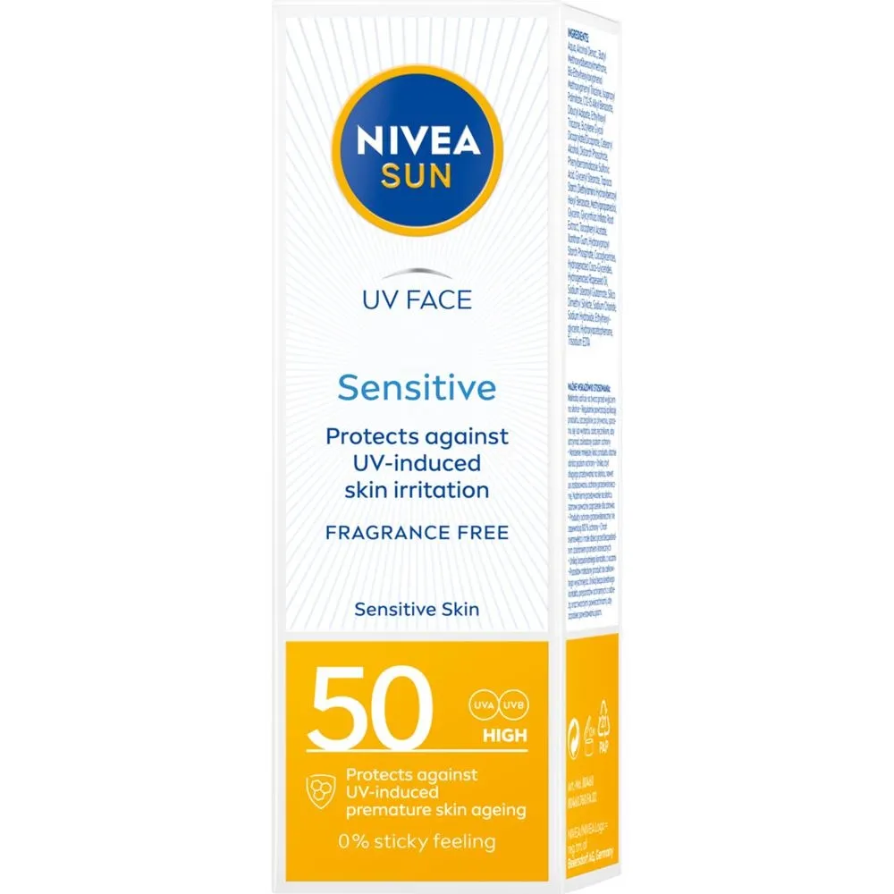 Nivea SUN Sensitive Krem ochronny do twarzy dla skóry wrażliwej SPF 50 50ml