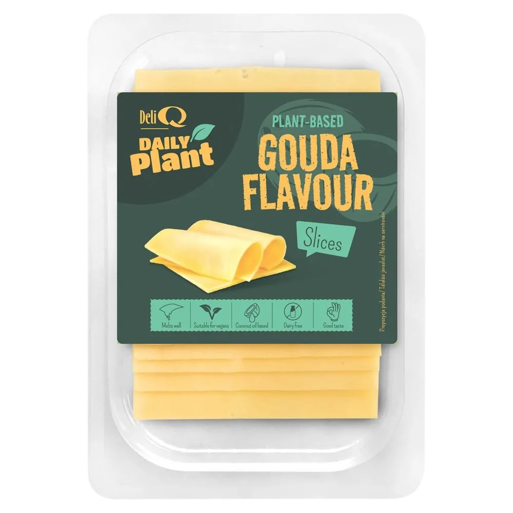 Deli Q Daily Plant Roślinny produkt na bazie oleju kokosowego o smaku sera gouda w plastrach 100 g