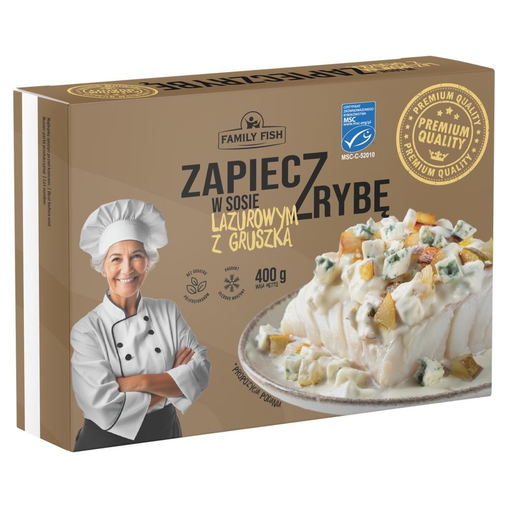 Family Fish Zapieczrybę Kostki z filetów ryby białej w sosie lazurowym z gruszką 400 g