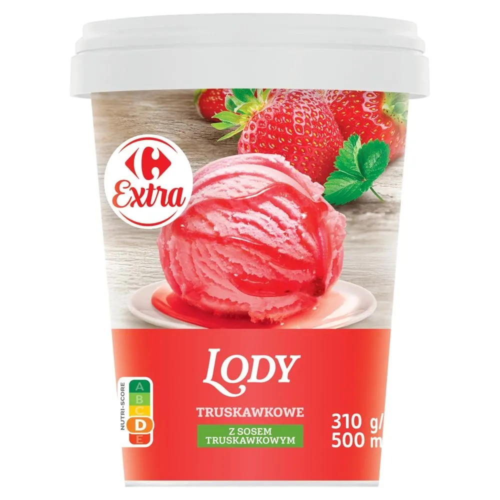 Carrefour Extra Lody truskawkowe z sosem truskawkowym 500 ml