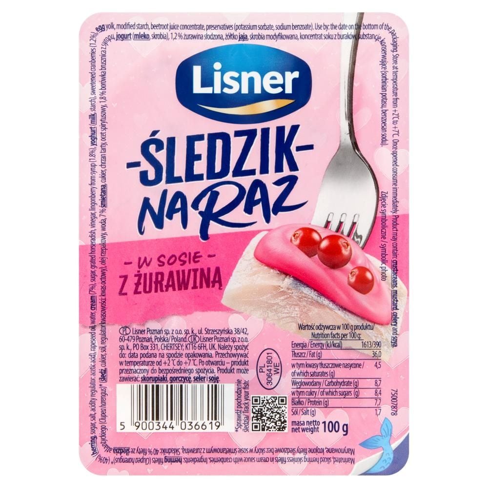Lisner Śledzik na raz w sosie z żurawiną 100 g