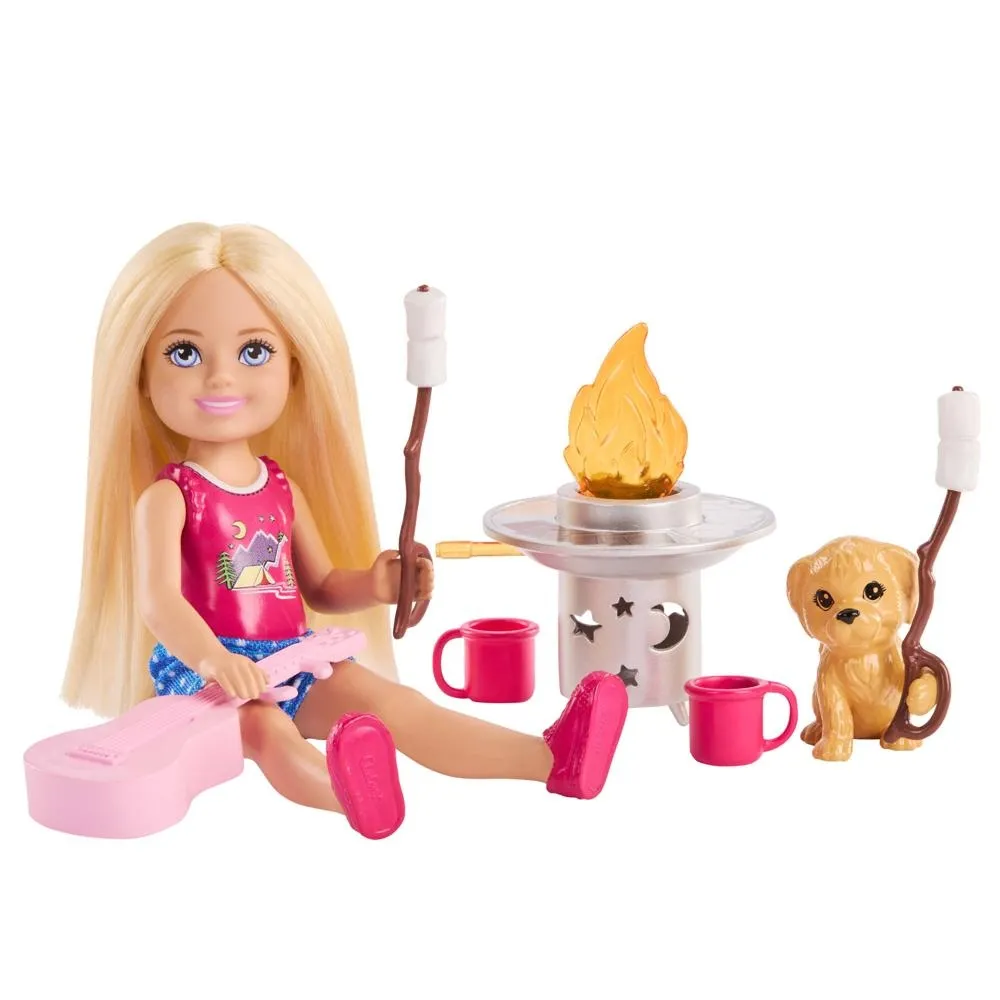 Barbie Chelsea Biwakowa przygoda Lalka i akcesoria Zestaw Zabawka 3+ JJV61